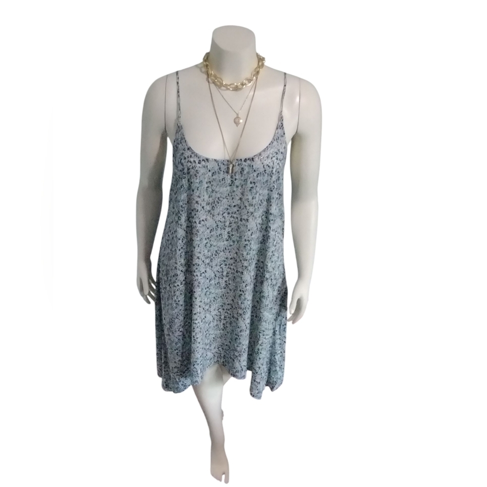 Molly Pepper Women's Blue Cheetah Delicate Soft Girl Slip Dress‎ XL Beach Flowy